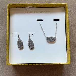 NEW • Kendra Scott • Elisa & Lee Rhodium Platinum Druzy Necklace & Earrings Set
